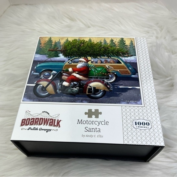 NEW Boardwalk Motorcycle Santa 1000 Piece Jigsaw Puzzle Holiday 19 1/4”x26 5/8” - Picture 1 of 10